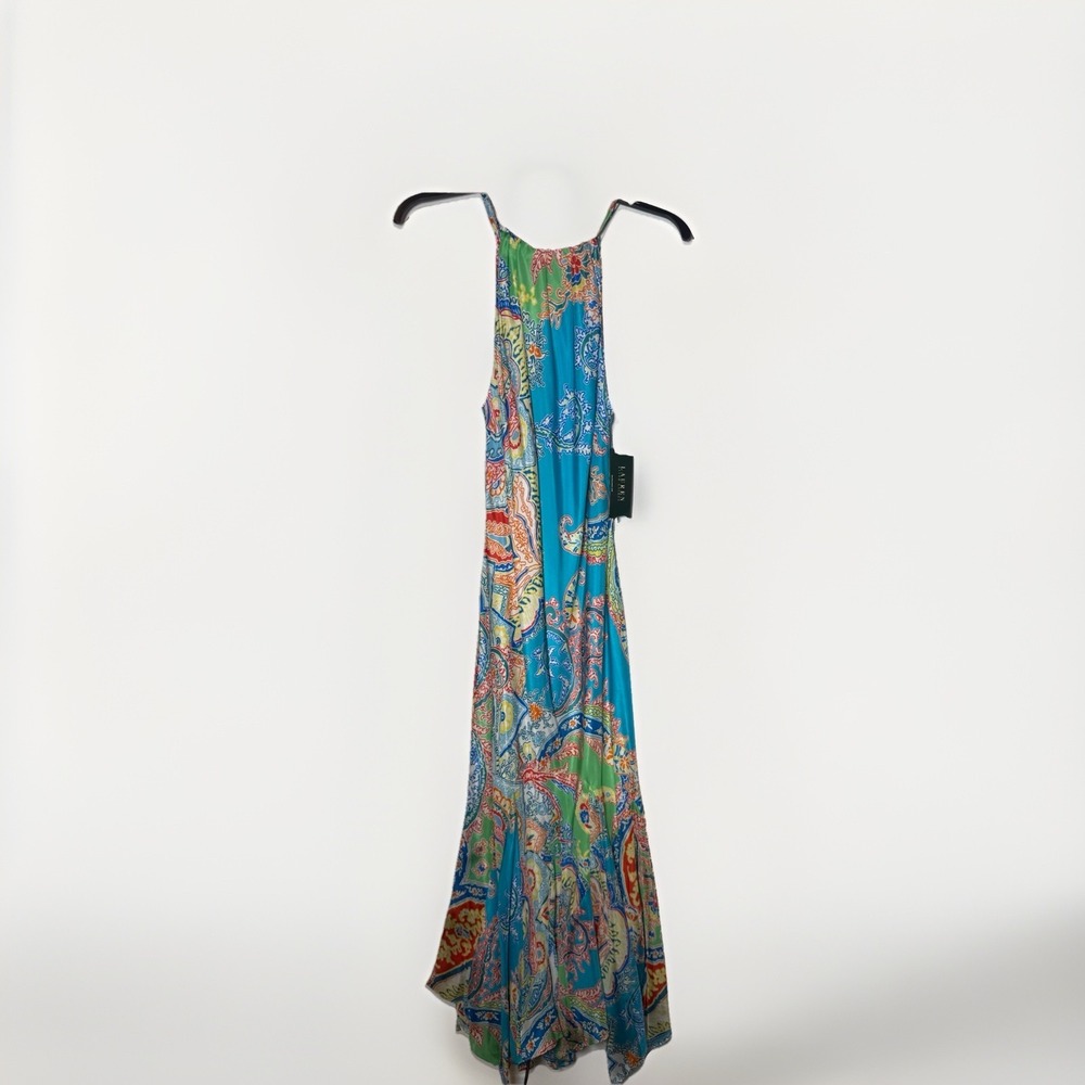 Lauren Ralph Lauren NEW Halter Strap Silk paisley multi Print Long Maxi Dress 10